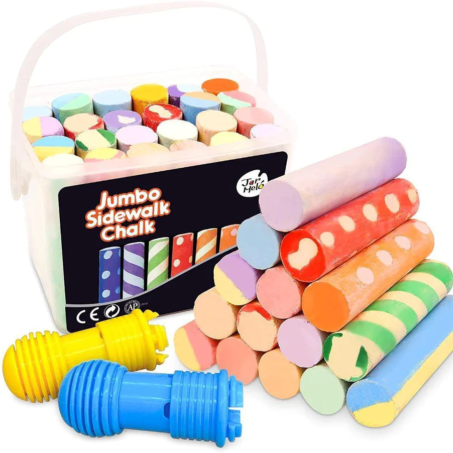Jumbo Sidewalk Chalk - 24 Colors Kit with 2 Holder