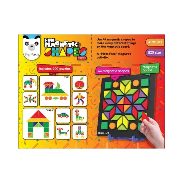 Play Panda Fun Magnetic Shapes - Big (Type 1) | 44 Magnetic Shapes, 200 Pattern Book, Magnetic Board and Display Stand