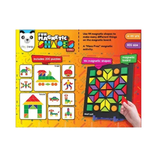 Play Panda Fun Magnetic Shapes - Big (Type 1) | 44 Magnetic Shapes, 200 Pattern Book, Magnetic Board and Display Stand