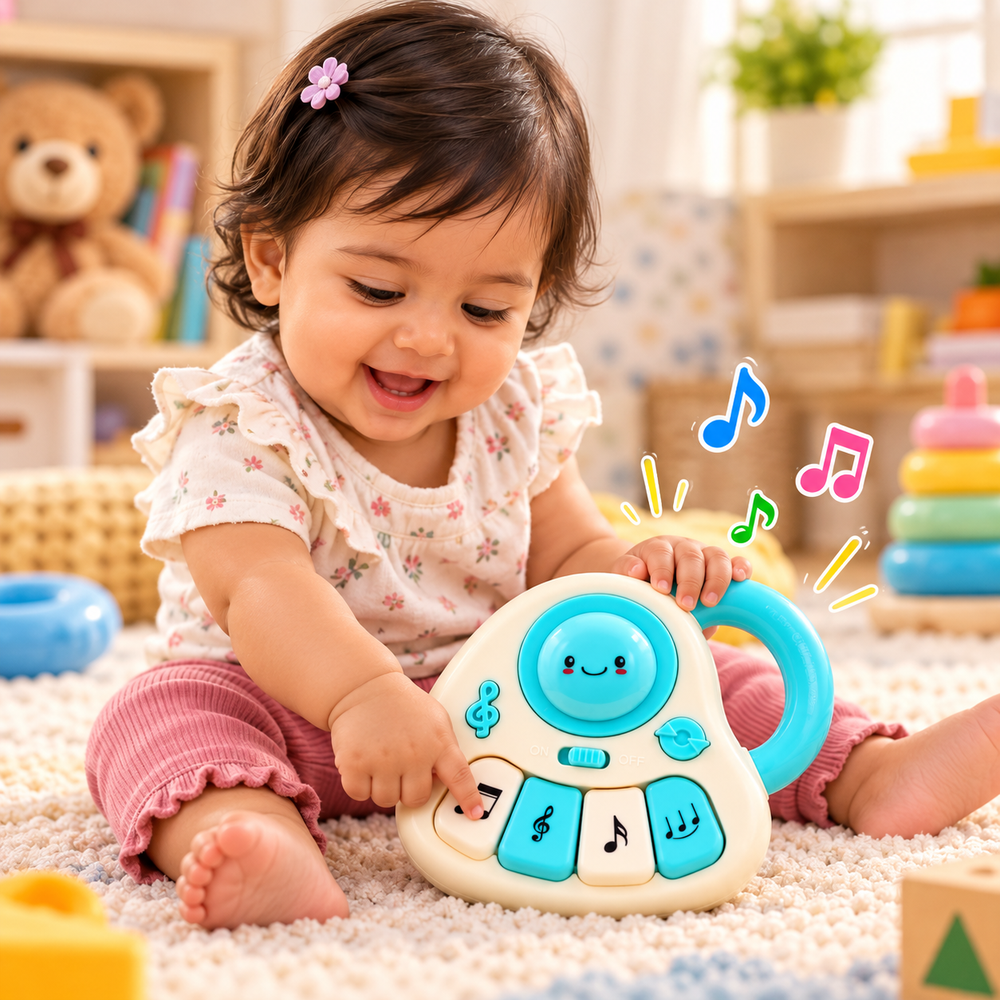 Chanak Tiny Tunes Baby Piano Musical Toy | 4 Keys, 31 Melodies with Flashing Lights |  6-12 Months