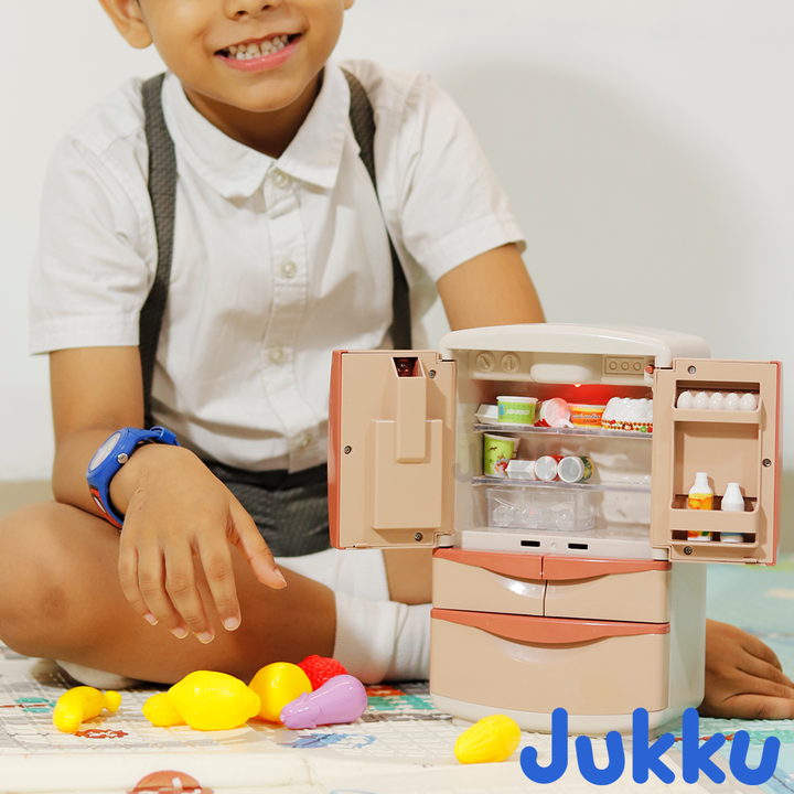 Jukku Premium Refrigerator Play Set with Ice-Dispenser, Realistic Mist, Light & Sound (3-8 Years)
