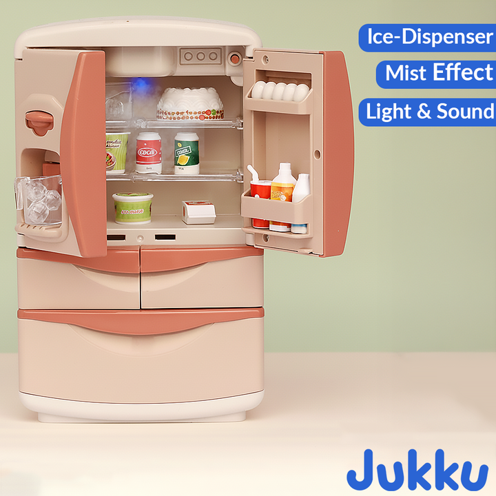 Jukku Premium Refrigerator Play Set with Ice-Dispenser, Realistic Mist, Light & Sound (3-8 Years)