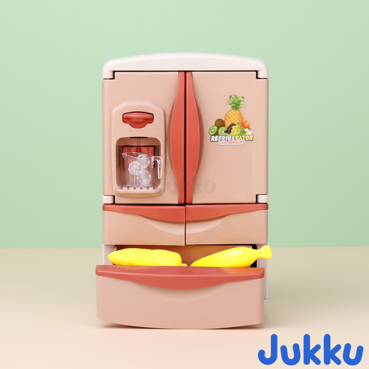 Jukku Premium Refrigerator Play Set with Ice-Dispenser, Realistic Mist, Light & Sound (3-8 Years)