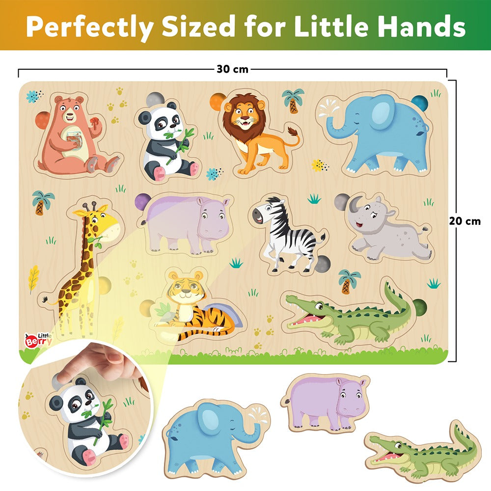 My First Wooden Jungle Animals & Farm Animals Puzzle Tray (Set of 2) | 20 Pegs