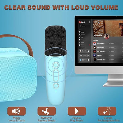 Karaoke Portable Bluetooth Speaker with 1 Wireless Microphone (Blue)