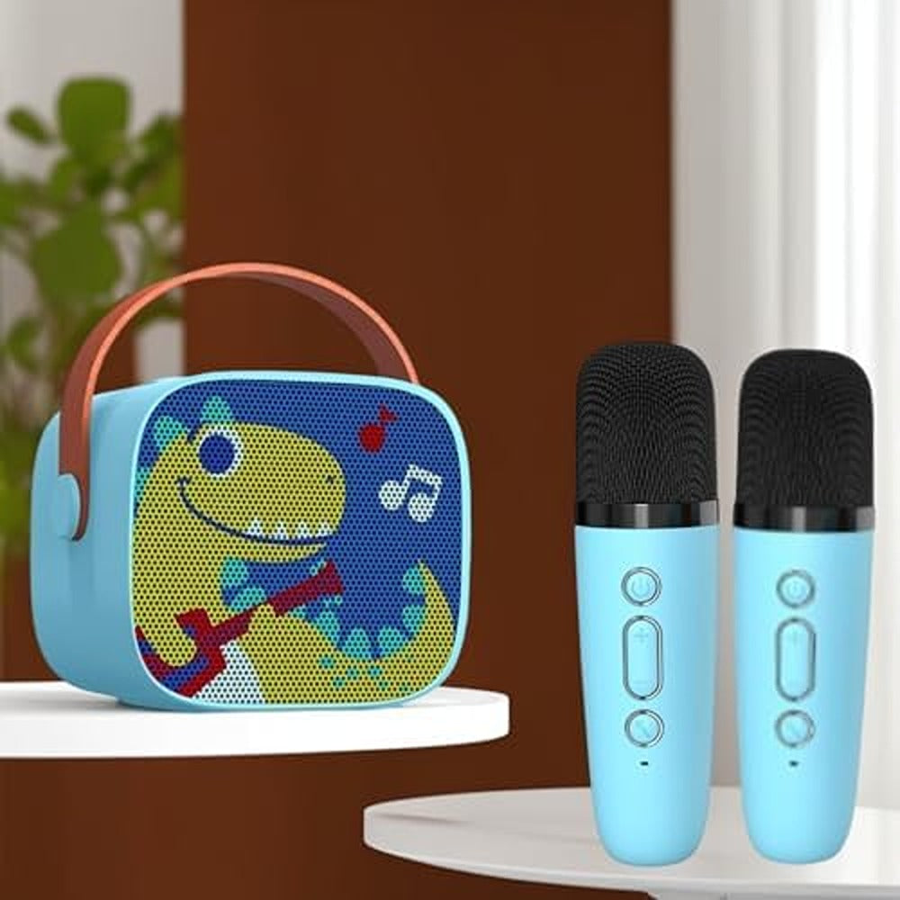 Blue Dinosaur Karaoke Portable Machine with 2 Microphones