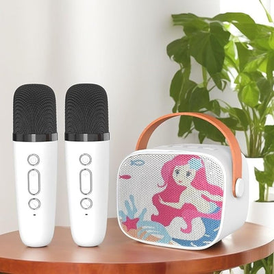 Karaoke Mermaid Design Portable Bluetooth Speaker with 1 Wireless Microphone (White)