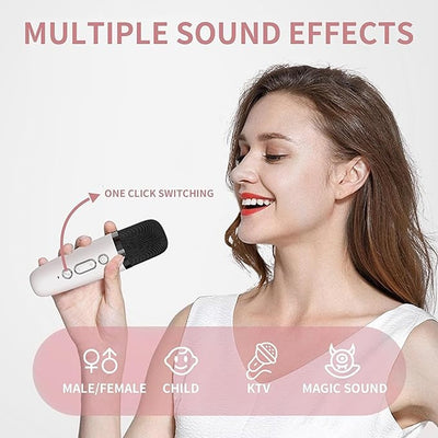 Karaoke Mermaid Design Portable Bluetooth Speaker with 1 Wireless Microphone (White)