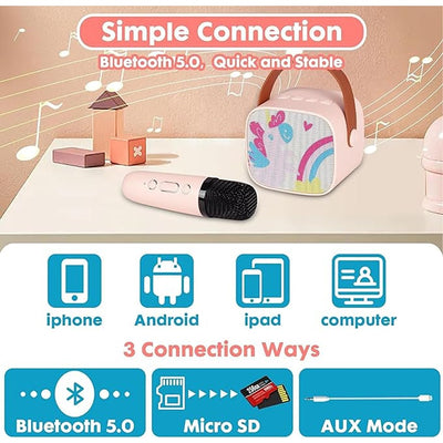 Karaoke Unicorn Portable Machine with Bluetooth Speaker & 2 Wireless Microphones (Pink)