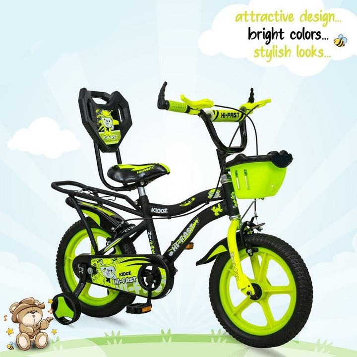 Kidoz Fun and Easy-Ride 14 inch Sports Kids Cycle with Training Wheels (Green) - COD Not Available