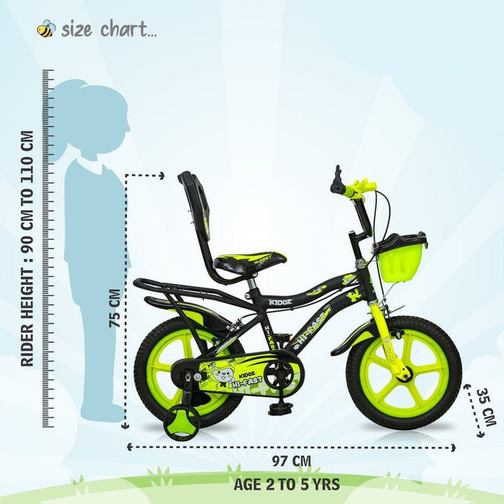 Kidoz Fun and Easy-Ride 14 inch Sports Kids Cycle with Training Wheels (Green) - COD Not Available