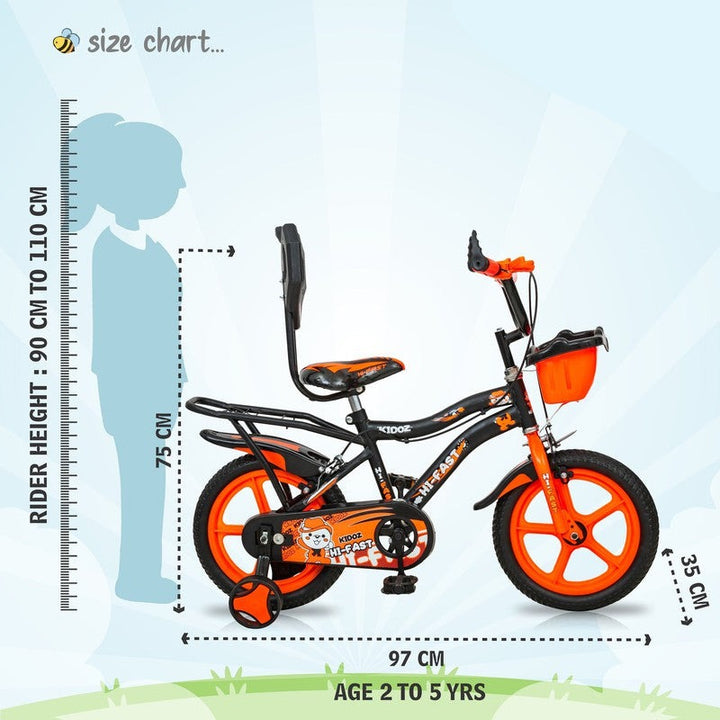 Kidoz Fun and Easy-Ride 14 inch Sports Kids Cycle with Training Wheels (Orange) - COD Not Available