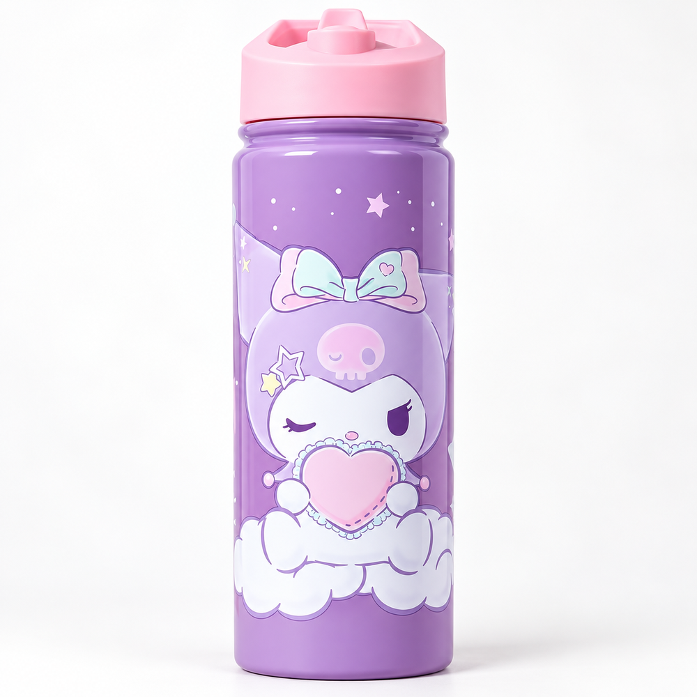 Licensed Kuromi Sipper Water Bottle for Kids - Purple | 600 ml | Stylish & Portable Bottle