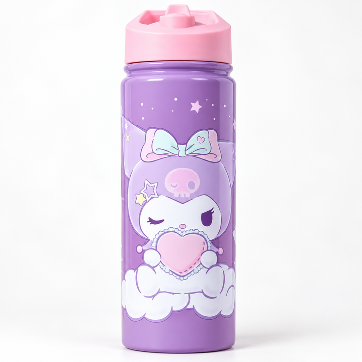 Licensed Kuromi Sipper Water Bottle for Kids - Purple | 600 ml | Stylish & Portable Bottle