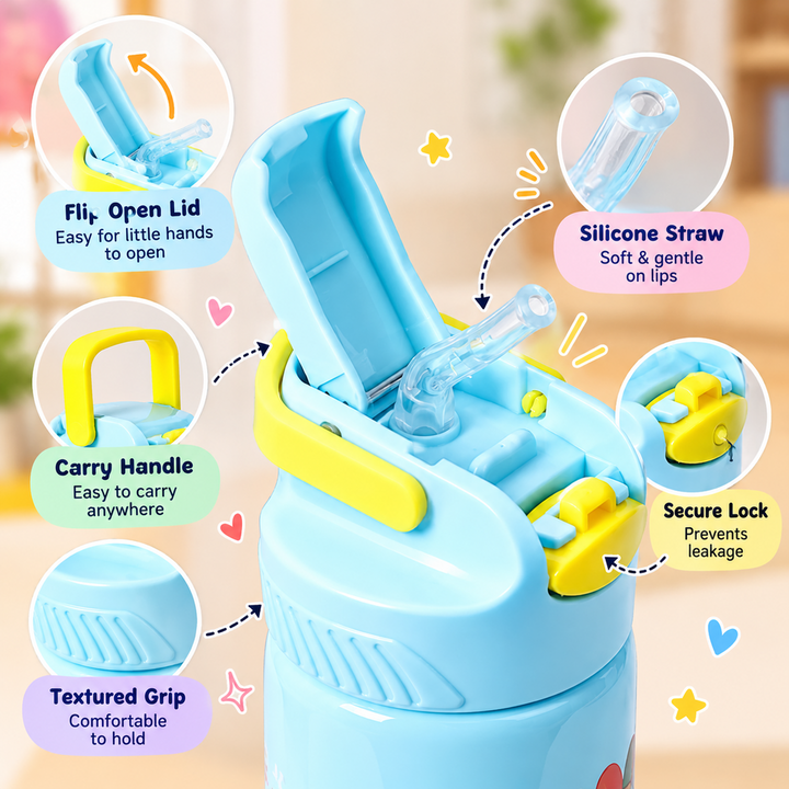 Licensed CoComelon Sipper Bottle for Kids | 400 ml | Cute & Portable Drinking Bottle