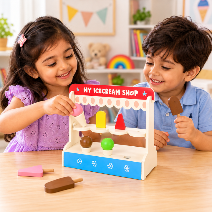 Chanak Wooden Ice Cream Shop Pretend Play Set - 8 Pieces