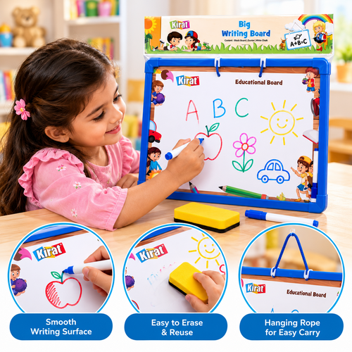 Kirat Big 2-in-1 Writing Board | Black Board & White Board | Educational Writing & Drawing Board