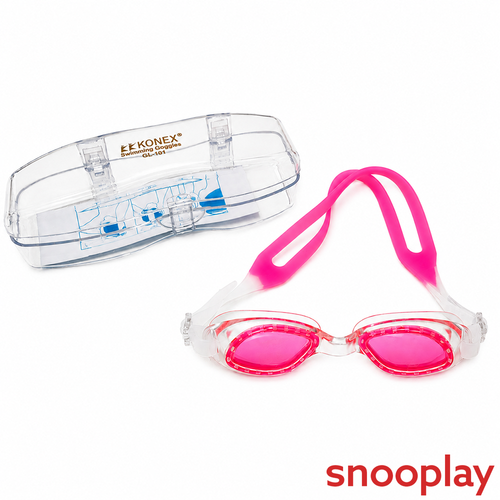 Konex Eco Swimming Goggles with Glass Box - UV Protected Lens | Anti-Fog & Anti-Leak | Size: Onesize | Pink