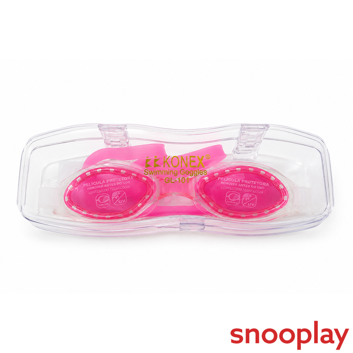 Konex Eco Swimming Goggles with Glass Box - UV Protected Lens | Anti-Fog & Anti-Leak | Size: Onesize | Pink