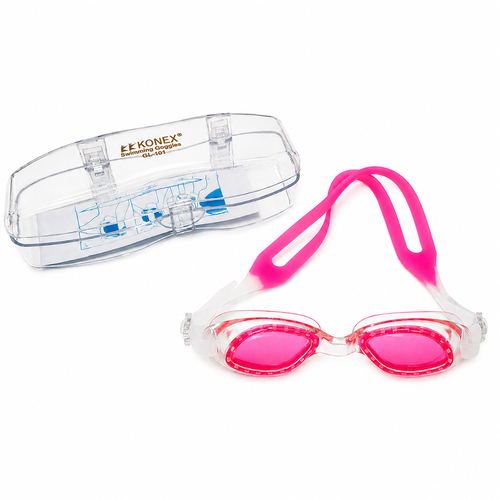 Konex Eco Swimming Goggles with Glass Box - UV Protected Lens | Anti-Fog & Anti-Leak | Size: Onesize | Pink