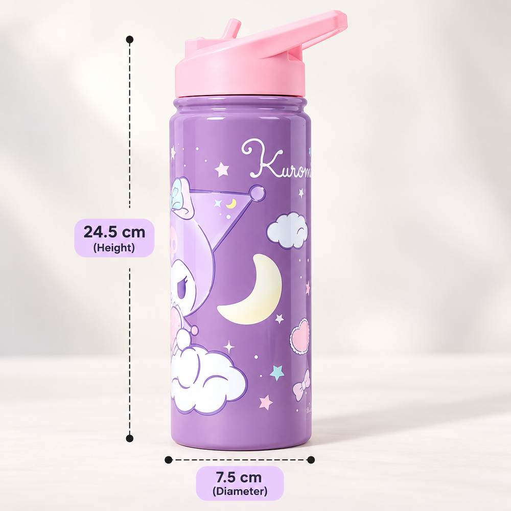 Licensed Kuromi Sipper Water Bottle for Kids - Purple | 600 ml | Stylish & Portable Bottle