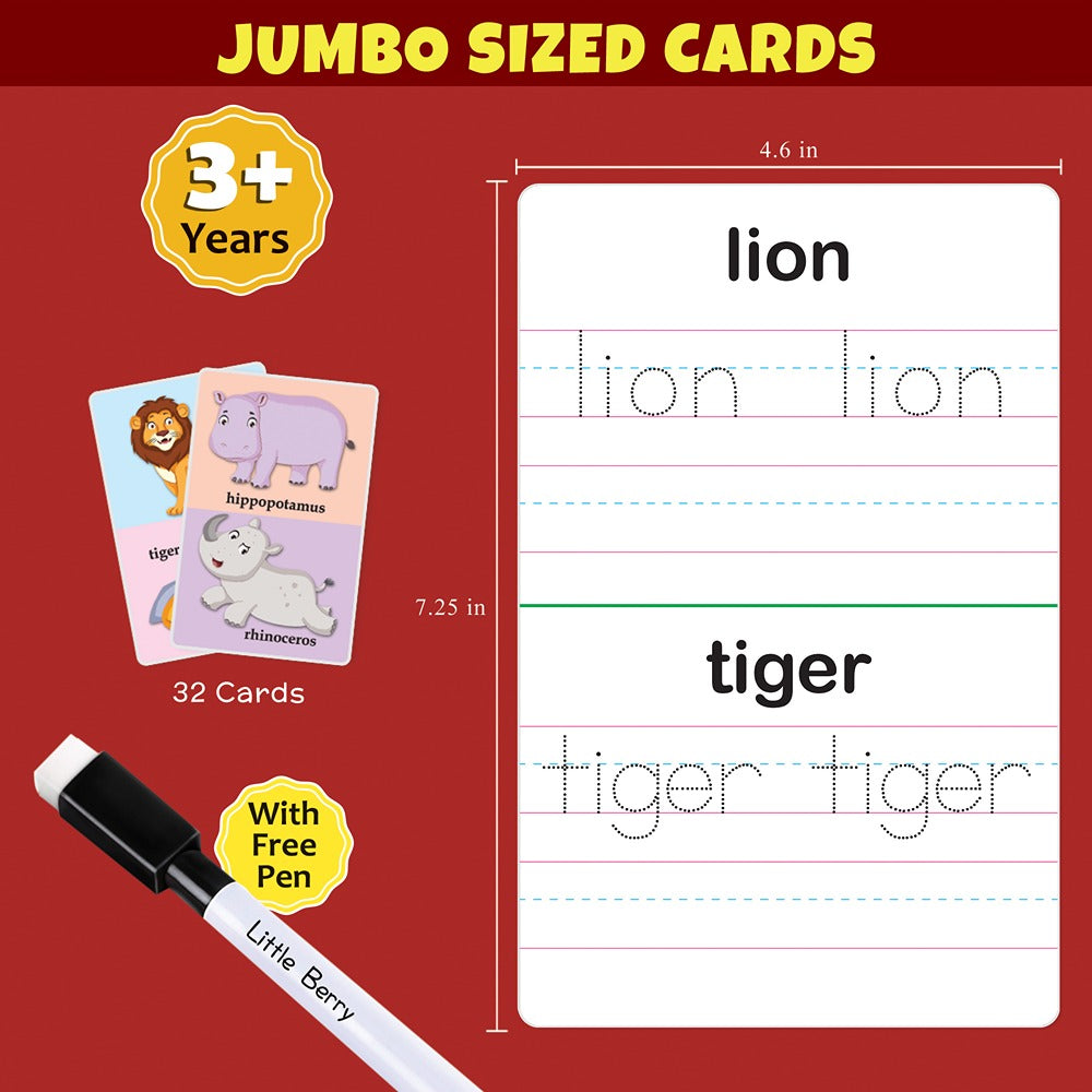 Animals Write & Wipe Jumbo Flash Cards with Marker Pen