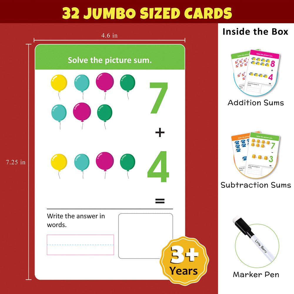 Addition & Subtraction Write & Wipe Jumbo Flash Cards with Marker Pen