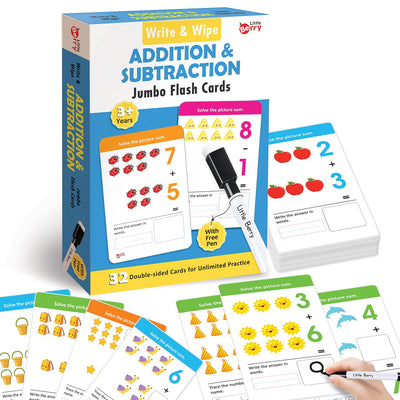 Addition & Subtraction Write & Wipe Jumbo Flash Cards with Marker Pen