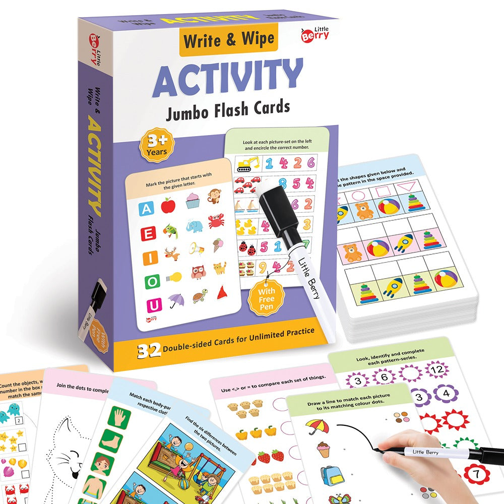 Activity Write & Wipe Jumbo Flash Cards With Marker Pen