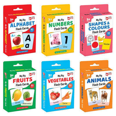 Big Flash Cards Alphabets, Number, Shape, Colour, Fruit, Vegetable, Animal (Set of 6) | 192 Cards