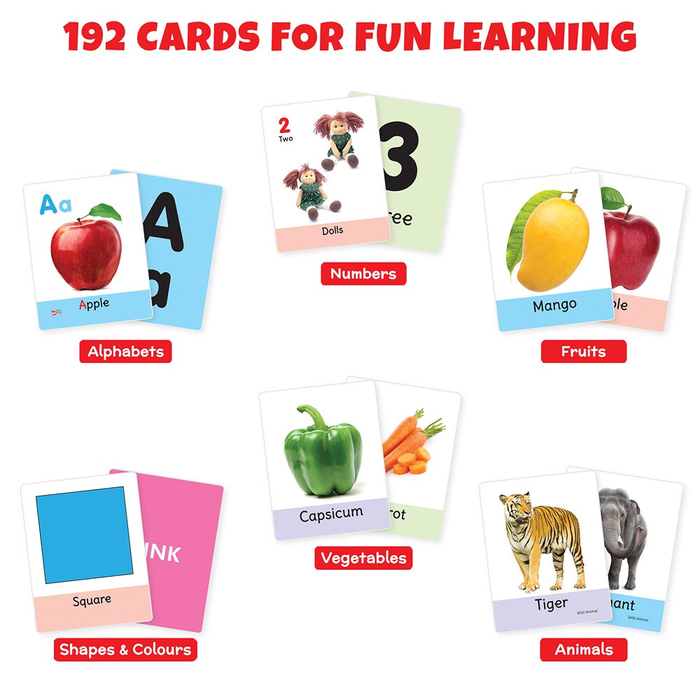 Big Flash Cards Alphabets, Number, Shape, Colour, Fruit, Vegetable, Animal (Set of 6) | 192 Cards