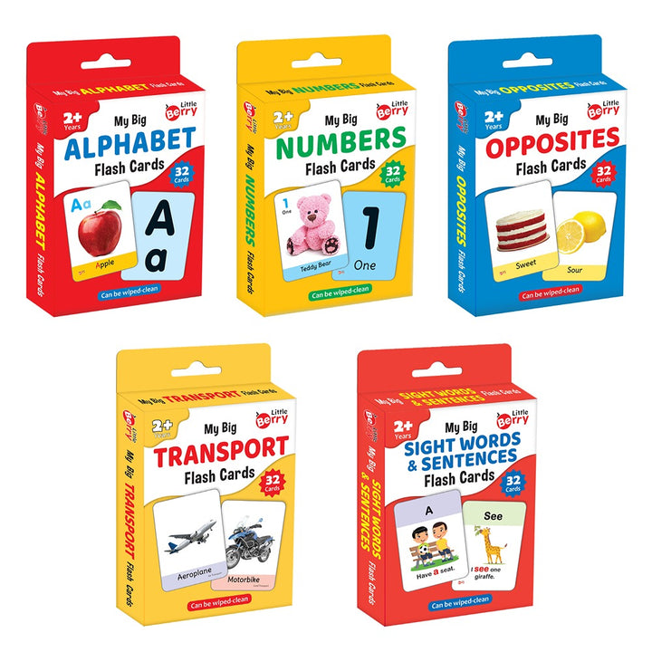 Big Flashcards ABC, Number, Transport, Opposite, Sight Word (Set of 5) | 160 Cards