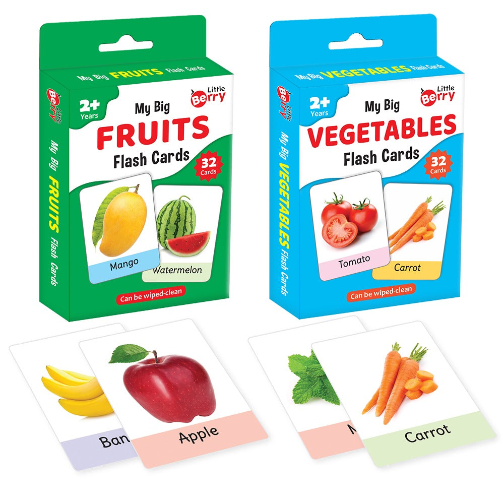 Learning and Educational Big Flash Cards Fruits and Vegetables (Set of 2) | 64 Cards