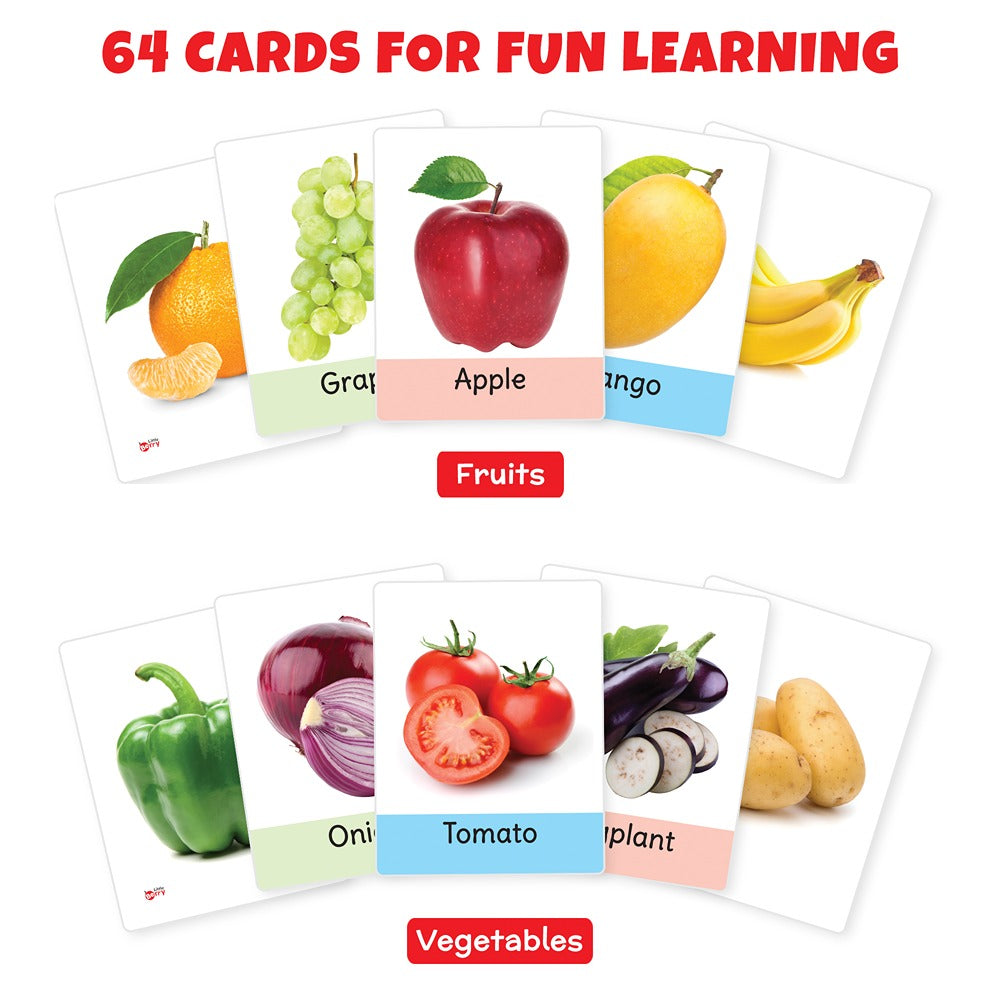 Learning and Educational Big Flash Cards Fruits and Vegetables (Set of 2) | 64 Cards