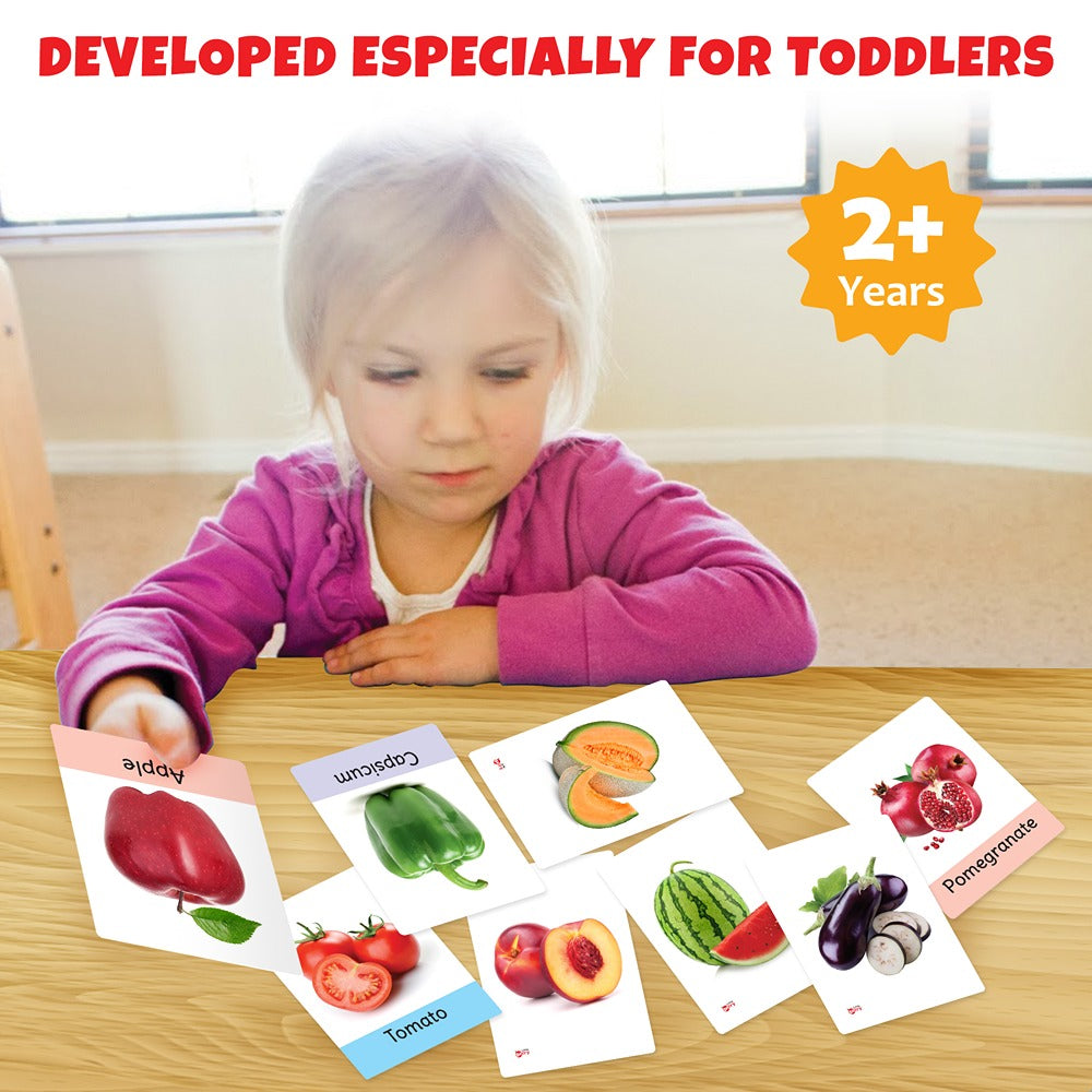 Learning and Educational Big Flash Cards Fruits and Vegetables (Set of 2) | 64 Cards