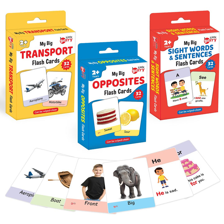 Big Flashcards Transport, Opposite & Sight Words (Set of 3) | 96 Cards