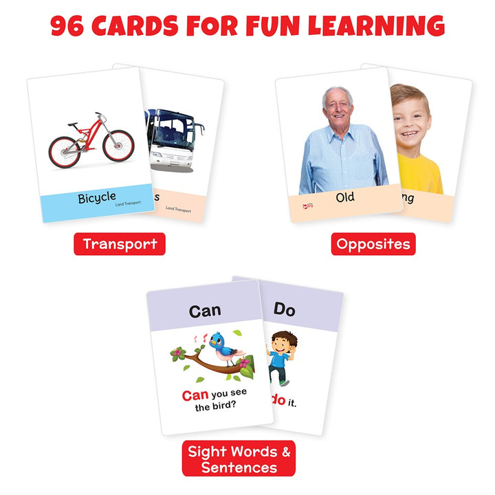 Big Flashcards Transport, Opposite & Sight Words (Set of 3) | 96 Cards