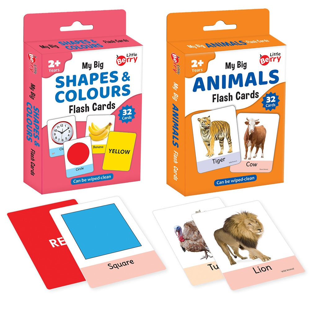 Big Flash Cards Shapes, Colours and Animals (Set of 2) | 64 Cards