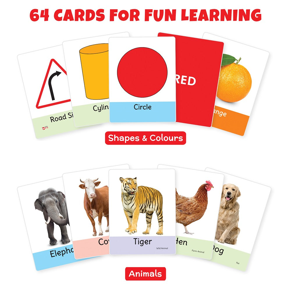 Big Flash Cards Shapes, Colours and Animals (Set of 2) | 64 Cards