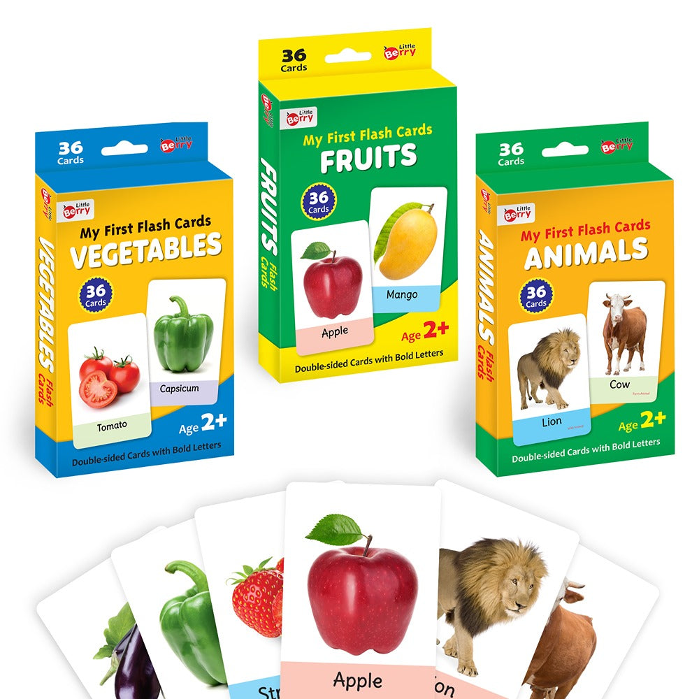 My First Flash Cards Fruits, Vegetable & Animal (Set of 3) | 108 Cards