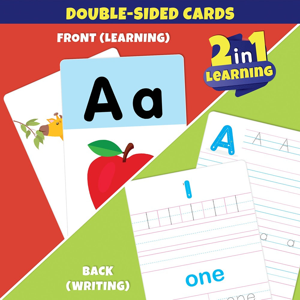 Flash Cards Set Alphabet & Number (64 Write & Wipe Cards with Marker)