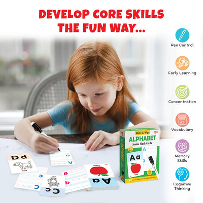 Flash Cards Set Alphabet & Number (64 Write & Wipe Cards with Marker)