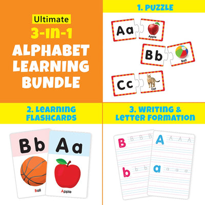 Alphabet Learning Puzzle (52 Pcs) & Flash Cards for Kids (32 Write & Wipe Cards)