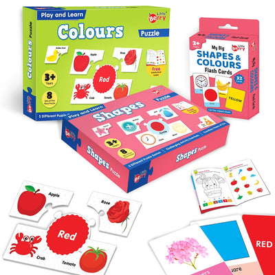 Shapes and Colours Puzzle Combo With Activity Book and Flash Cards (112 Pieces)