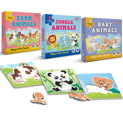 Baby’s First Jigsaw Puzzle Jungle Animals, Farm Animals & Baby Animals (Set of 3) | 45 Pieces