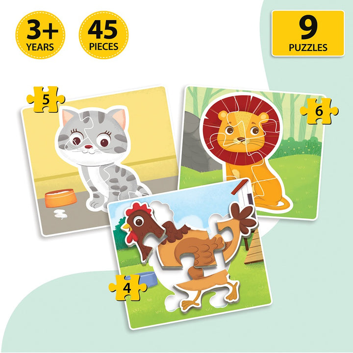 Baby’s First Jigsaw Puzzle Jungle Animals, Farm Animals & Baby Animals (Set of 3) | 45 Pieces