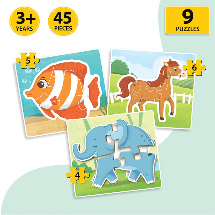 Baby’s First Jigsaw Puzzle Jungle Animals, Farm Animals & Ocean Animals (Set of 3) | 45 Pieces