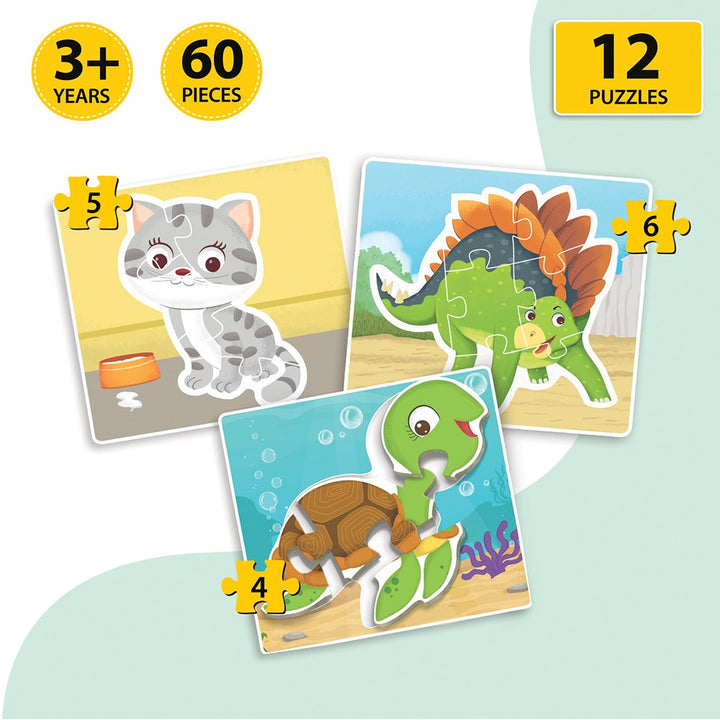 Baby’s First Jigsaw Puzzle Baby Animals, Ocean Animals, World of Dinosaurs & Magical Unicorns (Set of 4) | 60 Pieces