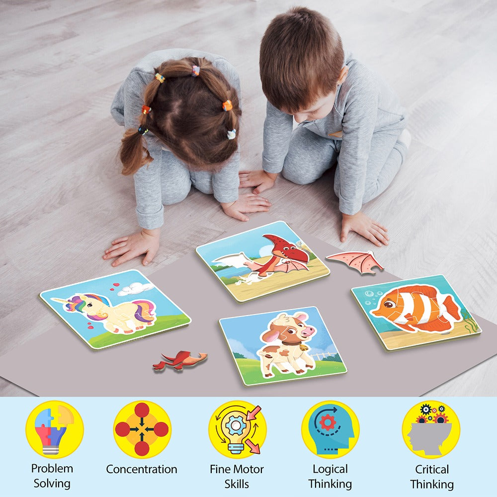 Baby’s First Jigsaw Puzzle Baby Animals, Ocean Animals, World of Dinosaurs & Magical Unicorns (Set of 4) | 60 Pieces