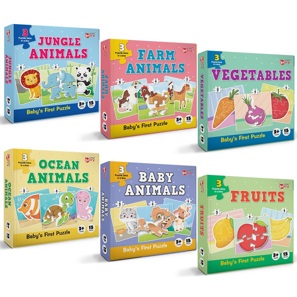 Baby’s First Jigsaw Puzzle Animals, Fruits & Vegetables (Set of 6) | 90 Pieces